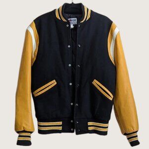 Vintage Black and Yellow Varsity Letterman Jacket Sz Small